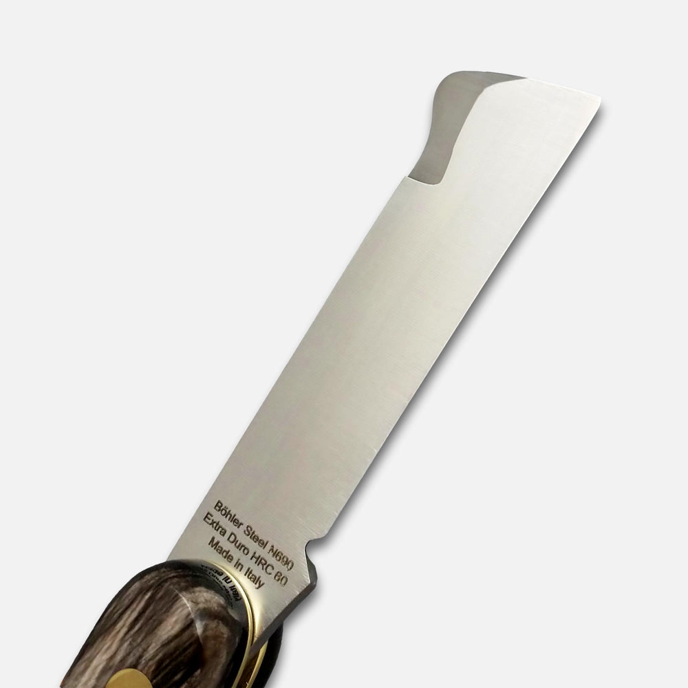 
                  
                    CUCHILLO DE injerto 202C SP OT - HOJA DE ACERO INOXIDABLE BÖHLER N690 - MANGO DE CUERNO DE BÚFALO - DESLIZADOR FIJO DE CORTE
                  
                